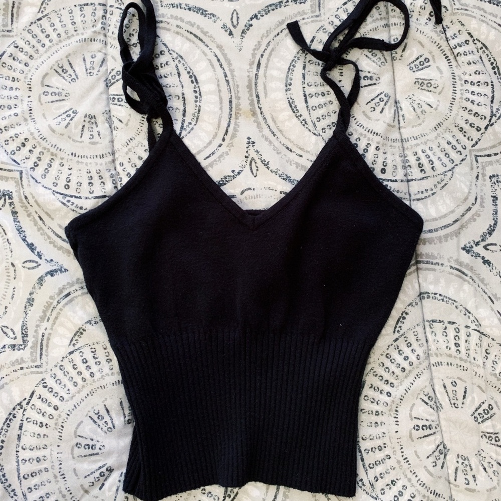 Black Crop Knit Tank Top
